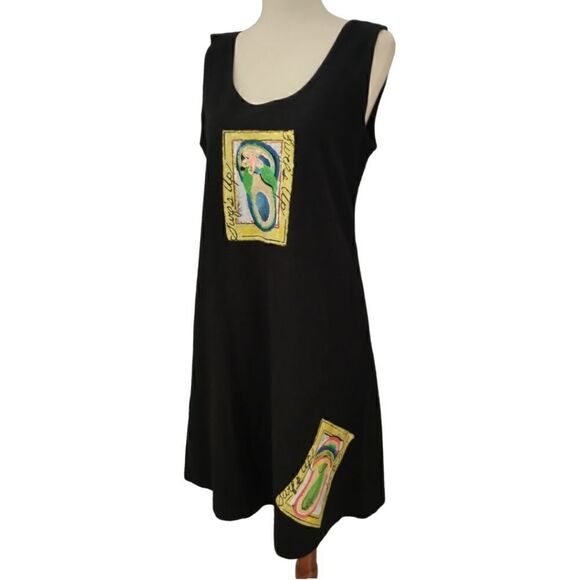 Easy Apparel Graphic Print Dress S Cover Up Lounge Black USA Flip Flops Beachy - Picture 8 of 16